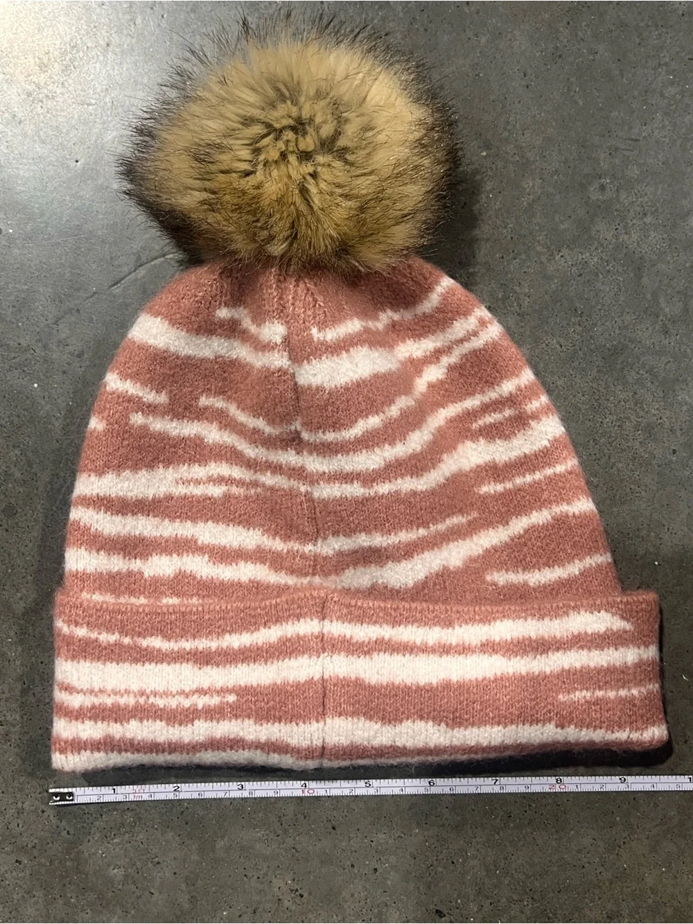 C.C Kids/adult Rose and White Striped Pom Pom Beanie. So Soft!